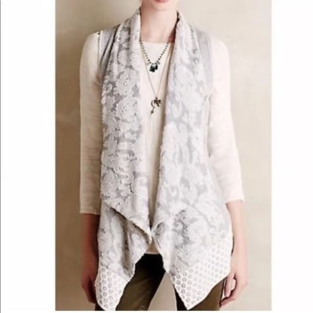Saturday Sunday from Anthropologie Gray Draped Jacquard Sweater Vest, Medium
